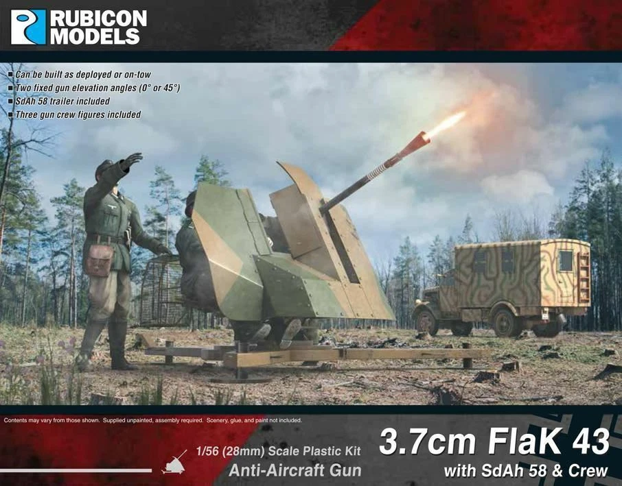 Rubicon Models 3.7cm FlaK 43 with SdAh 58 Trailer and Crew  (1:56th scale / 28mm - Image 1 of 1