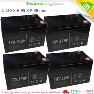 BATTERIE RICARICABILI AL PIOMBO 12V 12A ERMETICA PACCO DA 4 PEZZI 48V PER BICI - Foto 1 di 1
