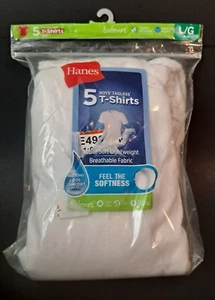 Hanes Boys 5-Pack T-Shirt Undershirt Large (14-16) Tagless Crewneck Short Sleeve - Picture 1 of 2