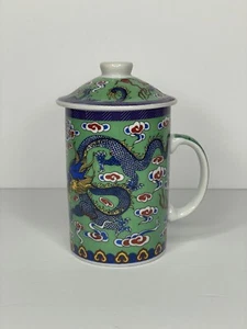 Chinese Procelain Tea Cup with lid no strainer dragon green - Picture 1 of 6