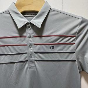 Travis Mathew Polo Shirt Mens Size Large Golf Gray Blue Striped Athletic - Picture 1 of 7