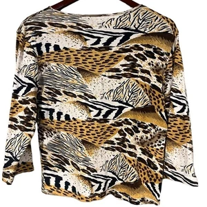 Vintage Jane Ashley Small 3/4th length Sleeve Animal Print Top Sequin Detail - Picture 1 of 6