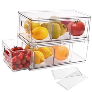 Refrigerator Organizer Bins with Pull-out Drawer, Drawable Clear Fridge - Picture 1 of 7