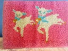 Vintage Handmade 60s Latch Hook Rug Wall Hanging Retro Lambs On Pink Background!