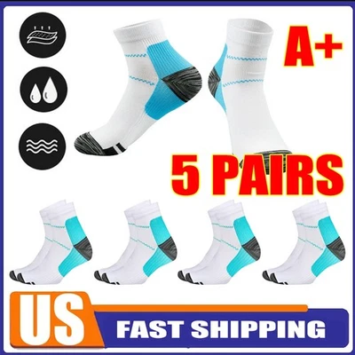5 Pairs Compression Socks Plantar Fasciitis Arch Ankle Running Support Men Women - Image 1 of 4