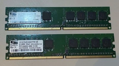 2 x ProMOS 512MB PC2-6400U-666-12-D0 (DDR2-800MHz) Desktop RAM Memory (1GB) - Image 1 of 4
