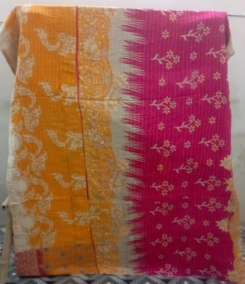 Indian Handmade Quilt Vintage Kantha Bedspread Throw Cotton Blanket Ralli Gudari - Image 1 of 2