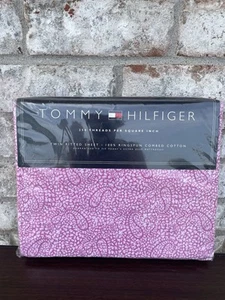 Tommy Hilfiger Twin Fitted Sheet~Amelia Island~100% Cotton Pink Paisley 39x75NEW - Picture 1 of 12