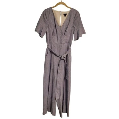 Mono Ann Taylor azul blanco a rayas cuello en V lazo cintura pierna ancha para mujer talla 0 Foto 1 de 4