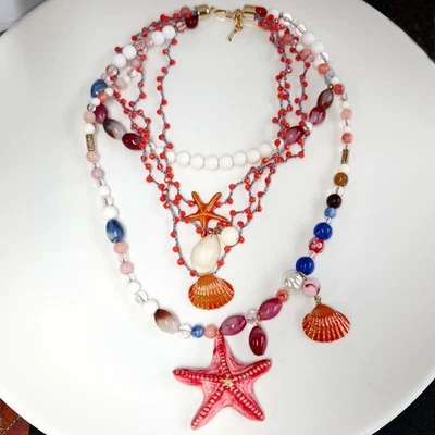Colar declaração em camadas com tema do mar Zara 26" chique feminino festa férias joias - Imagem 1 de 4