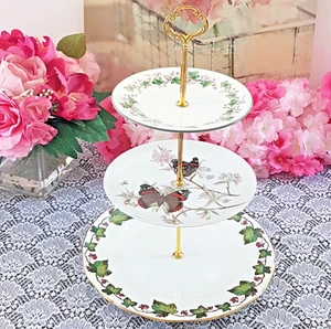 Handmade 3 Tier Cake Stand Butterfly & Ivy Unique Tea Party Dessert Serving Tray - Picture 1 of 13
