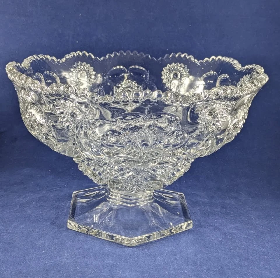 c. 1906 McKee Glass Co. Sextec Pres Cut Footed Orange Bowl - Image 1 of 4