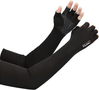 Inf-way Sun UV Protection Arm Sleeves for Men Women Driving Cycling Black