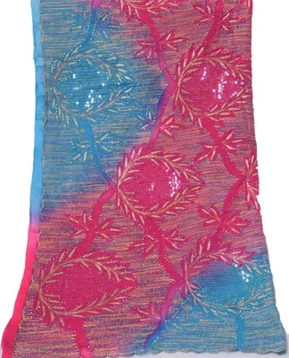 Sushila Vintage Magenta Dupatta Blend Chiffon Silk Sequins Work Long Stole Veil - Image 1 of 4