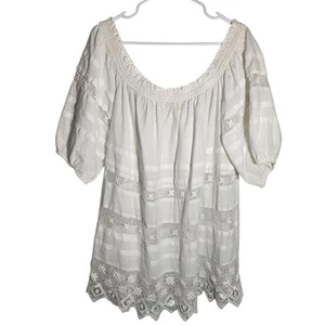 Top túnica Free People White Sounds Of Summer M bohemio encaje bordado playa - Imagen 1 de 7