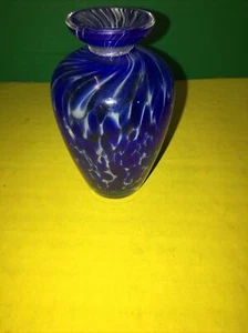 Crystal Clear Small Vase 3 3/4"H x 2"W Blue, White - Picture 1 of 10