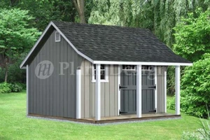 14' x 12' Backyard Storage Shed with Porch Plans #P81412, Free Material List  - Picture 1 of 2