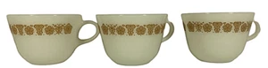 Vintage Pyrex Coffee or Tea Cups Butterfly Gold Pattern With Flowers Lot Of 3 - Picture 1 of 3