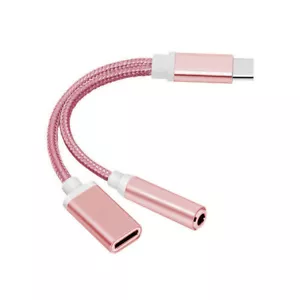 USB Type C To 3.5mm Aux Audio Charging Adapter Splitter Headphone Jack Black. F - Picture 1 of 15