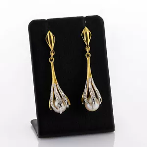 Vintage Ohrringe aus 585er Gold mit Perlen und Brillanten - Bild 1 von 6