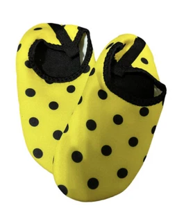 Kids Unisex Water Shoes Fabric Slip On Black Polka Dots Yellow 27/28 US 10/11 - Picture 1 of 3