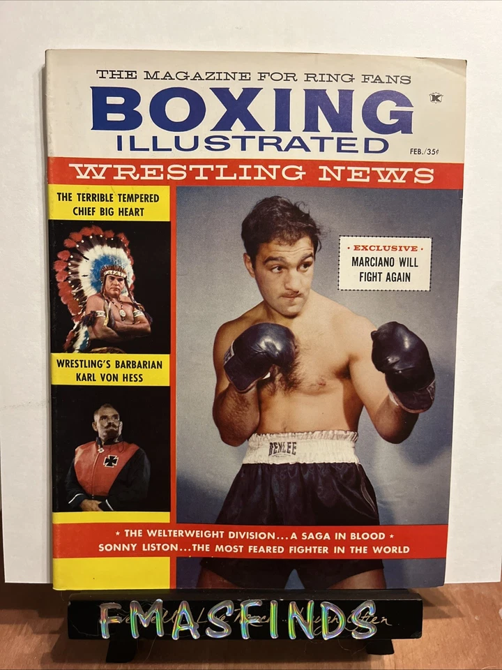 B1 1959 ROCKY MARCIANO Feb BOXING & WRESTLING Illustrated Karl Von Hess Chief  - Image 1 of 2