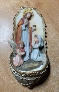 Vtg Jesus First Communion Holy Water Font Hand Painted Resin Wall Mount 7 1/2" - Imagen 1 de 7