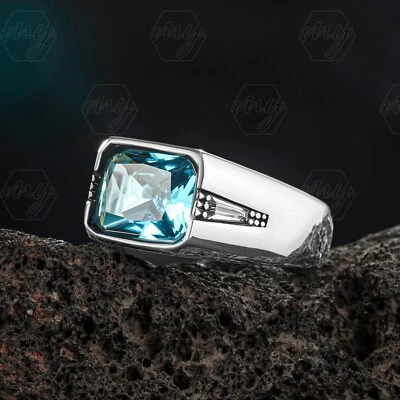 Anillo turco de plata de ley 925 con piedra aguamarina para hombre Foto 1 de 3