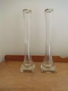 Pair Glass Silver topped Bud Vases 1902 by Arthur Pennington of Birmingham 9" H - Picture 1 of 8
