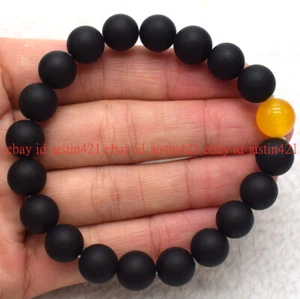 Pretty 6/8/10mm Natural Black Matte Agate Round Gems Beads Bracelet Jewelry 7.5" - Picture 1 of 12