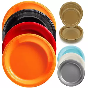 Plastic Disposable Plates -Vibrant Solid Colors Luncheon Dinner Party 7" 9" 10" - Picture 1 of 15
