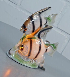 alter Porzellan Rauchverzehrer Duft Tischlampe Fisch Fische Vintage 1960er Jahre