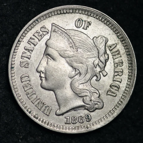 1869 Three Cent Nickel Piece CHOICE BU *UNCIRCULATED* MS FREE SHIPPING E170 RBM Cover