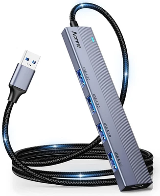 Hub USB 3.0 Con Cavo Lungo 120 Cm in Nylon, Sdoppiatore USB in Alluminio a 4 Por - Immagine 1 di 4