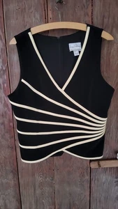 Vintage Joseph Ribkoff Black & Cream Sleeveless Blouse, Top or Vest. Size 18UK - Picture 1 of 4