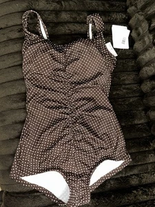 Maxine Instant Minimizer Women’s sz 14 One Piece Swimsuit NWT Brown Polka Dots - Picture 1 of 13