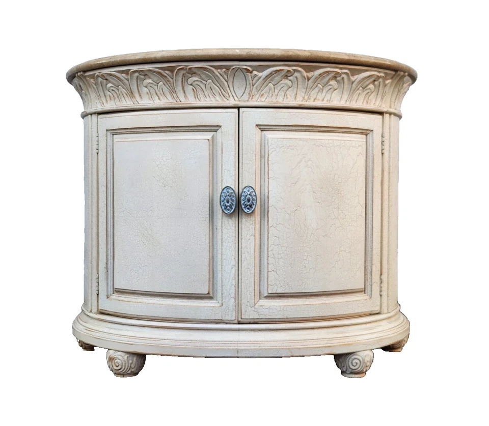 Armário noturno Henredon tamanho grande Demilune com tampo de mármore - Imagem 1 de 4