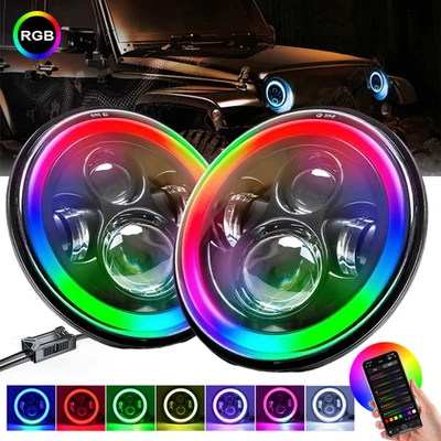 2PCS Fit chevrolet P10 P20 P30 Van 7"inch Round RGB LED Headlights Headlamp KIT - Image 1 of 4