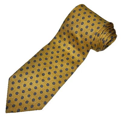 Beaufort Tie Rack Yellow With Navy Blue Flowers 100% Silk Made in Italy 60”x3.75 - Image 1 of 3