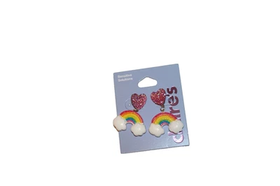Claire's Jewelry Earrings silver tone heart rainbow glitter post plastic - Image 1 of 2