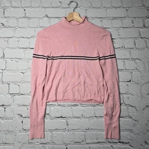 Urban Outfitters Pink Mock Neck Retro Stripe Crop Top New Size Large - Picture 1 of 11