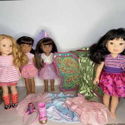 Lote de trajes mochila American Girl Wellie Wishers muñeca Willa Ashlyn Emerson Foto 1 de 4