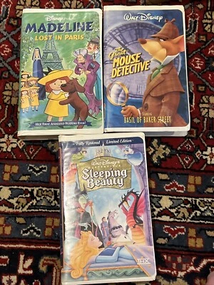 Lot Of 3 Disney VHS Madeline Lost In Paris Sleeping Beauty Great Mouse Detective - Image 1 of 4