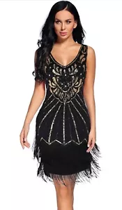 BABEYOND DAMEN FLAPPER KLEID GRÖSSE Medium Schwarz & Gold 1920 TOP GATSBY PARTY - Bild 1 von 5