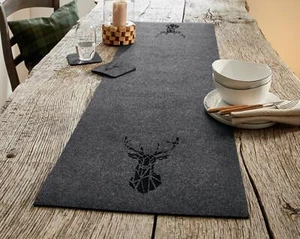 Filz Tisch Läufer grau Hirsch Motiv schwarz 40x140 Band Wäsche Mittel Decke - Bild 1 von 5