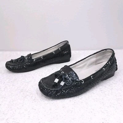 Michael Kors Daisy Flats Loafers Women 7.5 Black Leather Snake Bow Moc Toe Shoes - Image 1 of 4