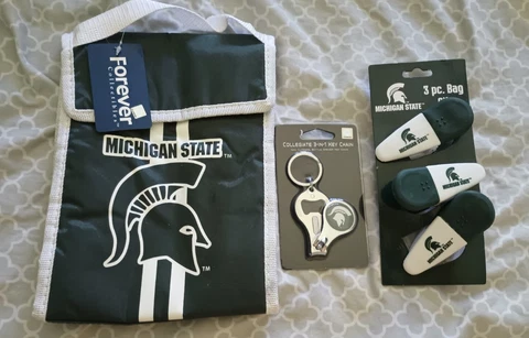 Michigan State University Spartans lunch Bag Bag Clips 3 In 1 Key Chain All New Cover
