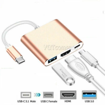 C 型 USB 3.1 转 USB-C 4K HDMI USB 3.0 适配器电缆 3 合 1 集线器 适用于 Macbook Pro — 第 1/4 张图片