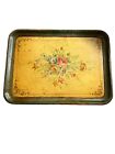 Vintage Large Wooden Floral Tole Painted Tray Shabby Chic, Grand Millennial
