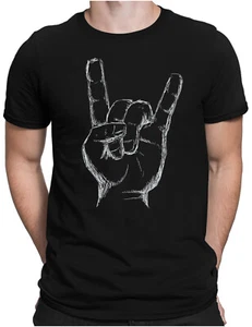 Heavy Metal Hand | Herren Fun T-Shirt  Rock N Roll Hard Teufelsgruß Mano Cornuta - Picture 1 of 19